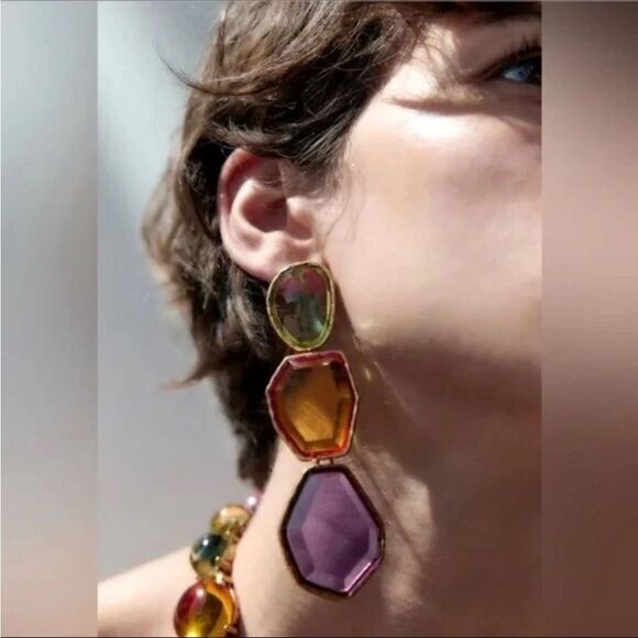 Multicolor Geometric Earrings A1151 - Picture 2 of 4